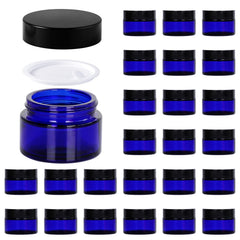 11 Hoa Kinh bocal en verre bleu 30 ml avec bouchon noir, idéal pour crèmes en voyage