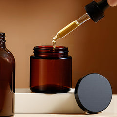 11 Hoa Kinh pot-verre-ambre 4oz bouchon noir, portable et parfait en voyage.