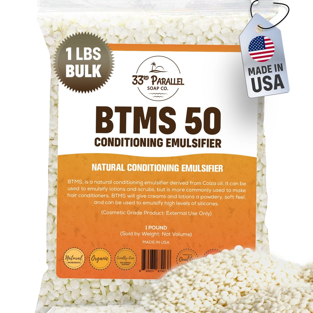 BTMS 50 de 33rd Parallel, bouteille, émulsifiant pour cheveux soyeux et peau douce.
