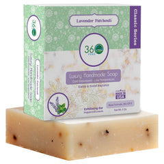 Savon 360Feel Lavande Patchouli, barre castille crèmeuse pour une peau hydratée et douce.