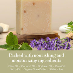 Savon 360Feel Lavande Patchouli, fabriqué aux États‑Unis selon la méthode froide.