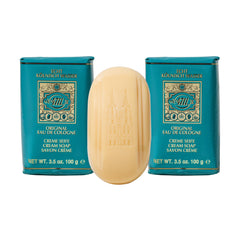 Savon crème 4711 Muelhens en boîte de 3, présentation élégante et parfum fruité.