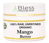 Bless International Beurre mangue bio en pot 115 g, hydratation douce pour peau.