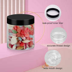 Bocaux Loretoy plastiques transparents 8oz pour cosmétiques et poudres visibles.