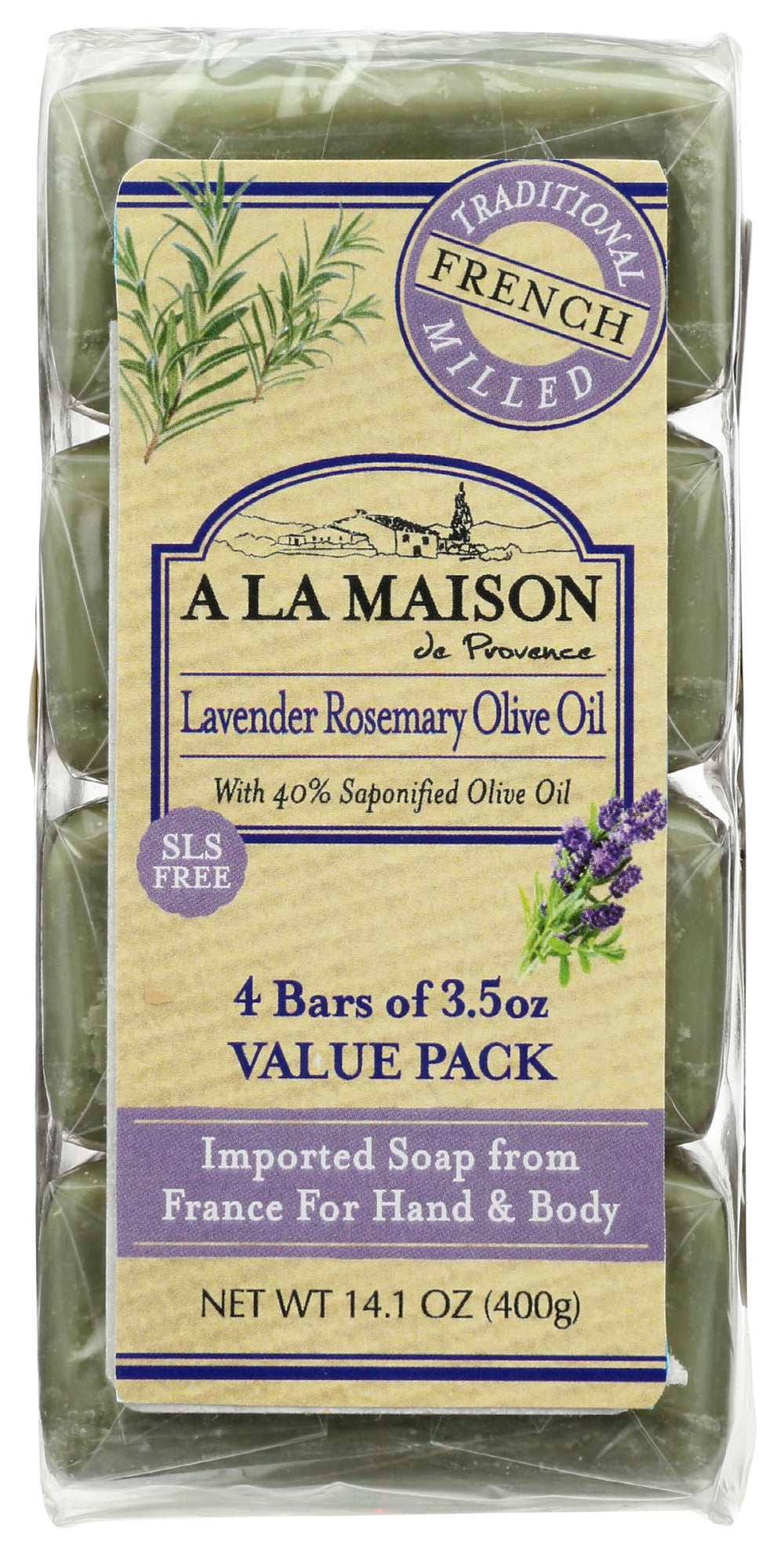 A LA MAISON — emballage élégant du savon lavande fleur, prêt à offrir.
