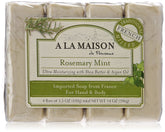 Savon A LA MAISON en barre menthe-romarin, 4 barres, hydratation douce pour les mains.