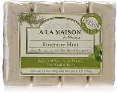 Savon A LA MAISON en barre menthe-romarin, 4 barres, hydratation douce pour les mains.