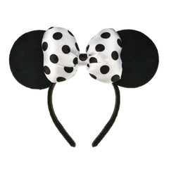A Miaow bandeau avec oreilles de souris 3D en velours noir et blanc, élégant et ludique.