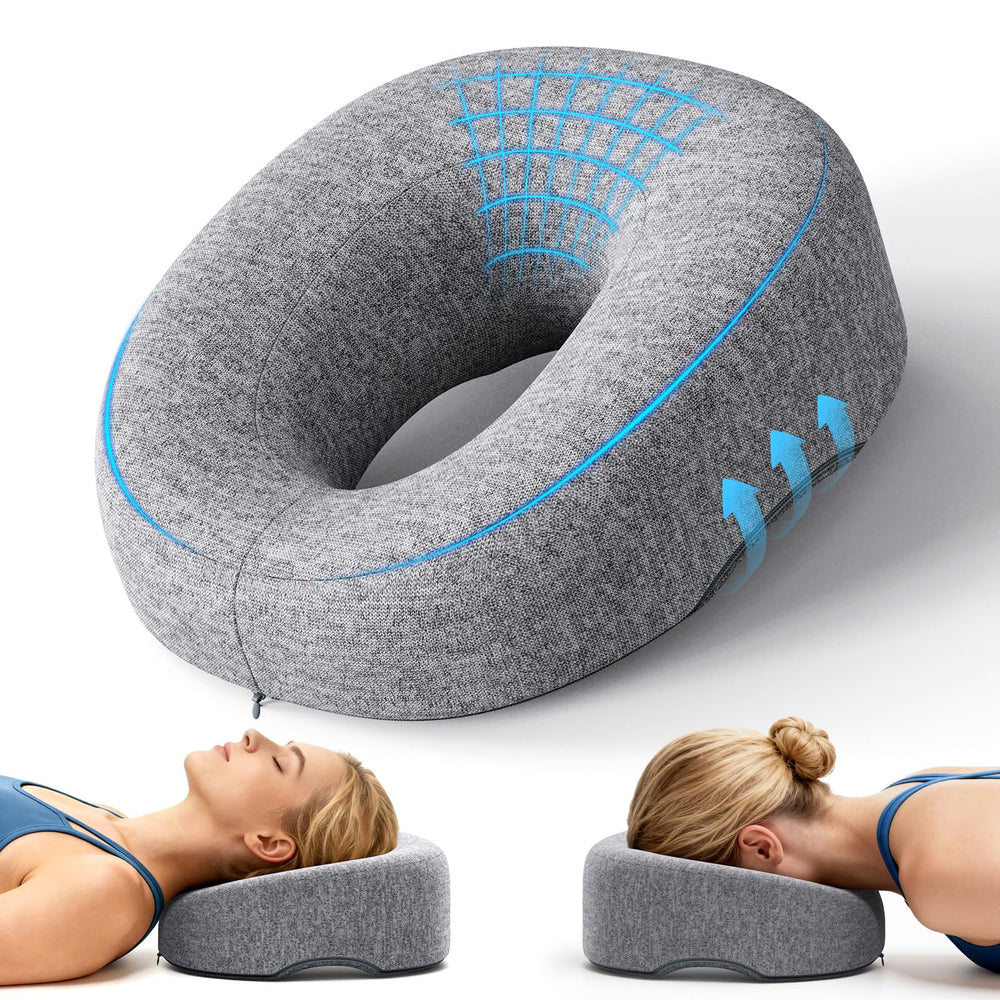 Coussin A-Pce visage tourné vers le bas sur table de massage, confort durable.