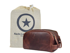 Aaron Leather Vendimia Estilo: trousse en cuir marron foncé ouverte, rangement pratique pour voyage.