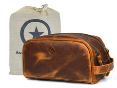 Trousse de toilette Aaron Leather Goods Vendimia Estilo en cuir noir, 10 pouces, rangement pratique pour le voyage.