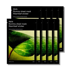 Abib masque Gummy Coeur-Feuille appliqué sur le visage pour hydratation durable