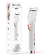 Acavado Premium PRO heated eyelash curler close-up showing rapid heat operation.