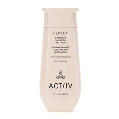 ACTIIV Remedy Shampoing — bouteille visible, cuir chevelu équilibré et cheveux frais.