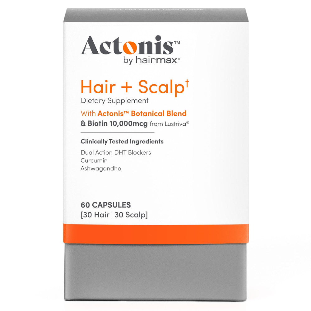 Actonis: bouteille Lustriva-biotine pour soutenir une croissance potentielle des cheveux.