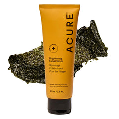 Acure Gommage Visage Éclaircissant en bouteille-pompe, lavage doux pour peau sensible.