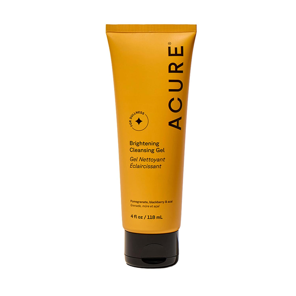 Acure gel-nettoyant visage-éclaircissant en bouteille nettoie en douceur et ravive l'éclat.