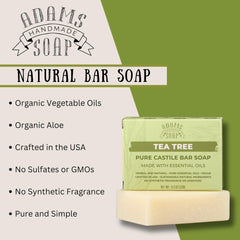 Savon Adams Tea Tree Castile, ingrédients naturels nourrissants pour visage et corps.