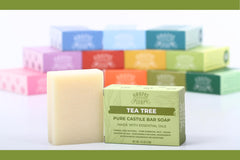 Savon Adams Tea Tree Castile végétalien et sans cruauté animale.