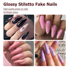 Ongles AddFavor stiletto avec adhésif puissant pour pose rapide.