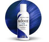 Adore Indigo Bleu : bouteille montrant une couleur durable et riche pour une couvrance uniforme.