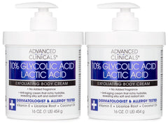 Advanced Clinicals montre la bouteille de lotion exfoliante, destinée à lisser la peau.