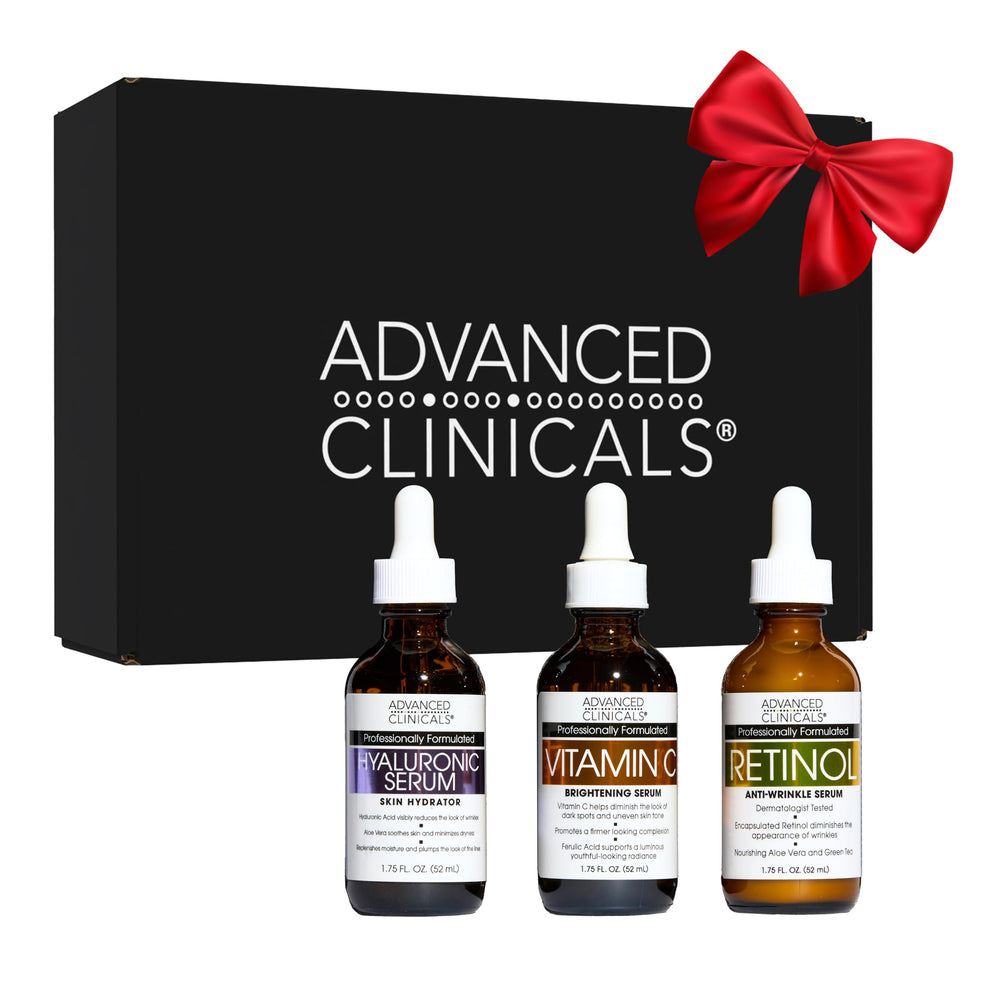 Advanced Clinicals coffret trio de sérums visage, cadeau voyage pratique.