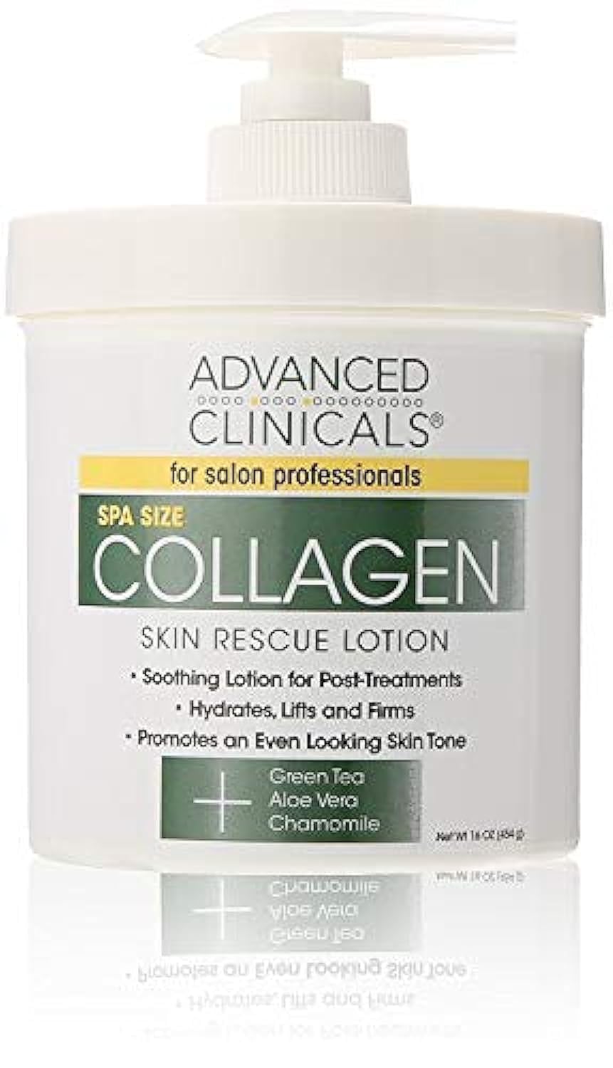 Advanced Clinicals Collagen Skin Rescue Lotion avec pompe, hydratation pratique au quotidien.