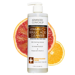Advanced Clinicals – gel nettoyant vitamine C, bouteille pompe, nettoyage doux et hydratant.