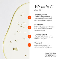 Advanced Clinicals huile corps extrait curcuma, texture uniforme visuellement.