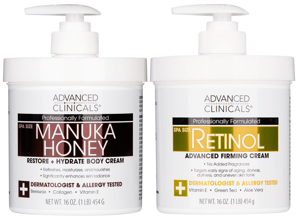 Advanced Clinicals Lotion Retinol Corps Non Parfumée, flacon pompe, hydratation en profondeur.
