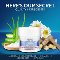 Masque gel hyaluronique Advanced Clinicals Visage aloé vera pour douceur.