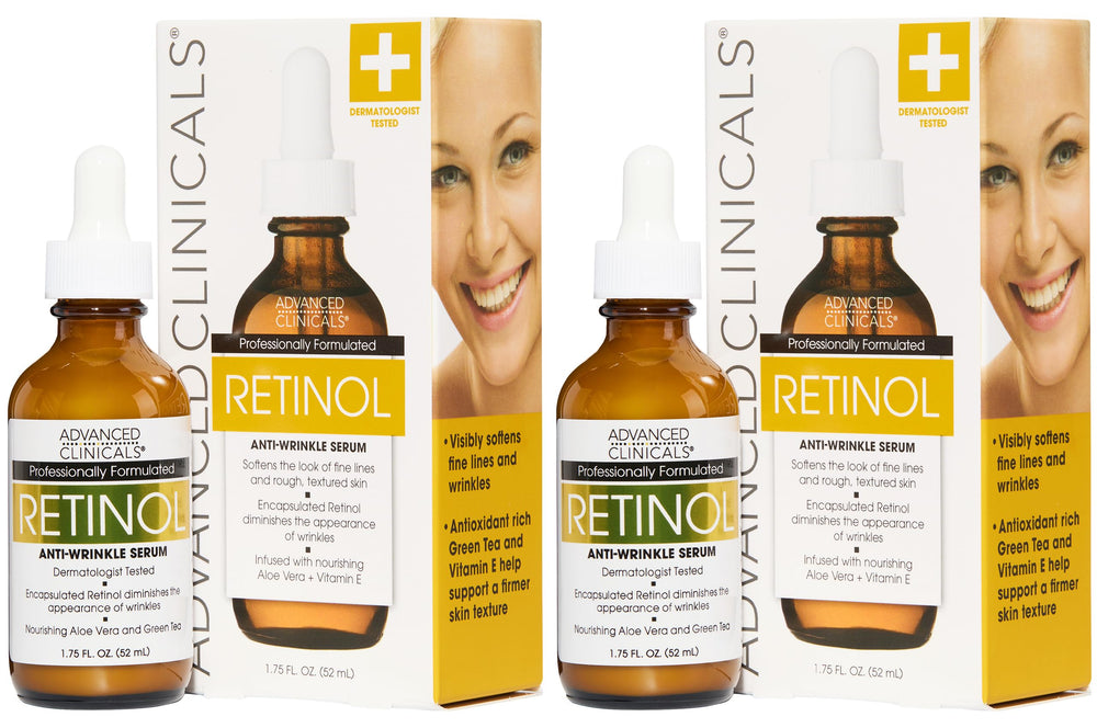 Advanced Clinicals Sérum Rétinol Visage — flacon laitueux, hydratation durable.