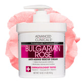 Advanced Clinicals Rose Bulgare Crème Corps, flacon, hydratation nourrissante au quotidien.