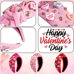 Bandeau AENMTU Valentin avec noeud cristal rose, parfait pour Saint-Valentin.