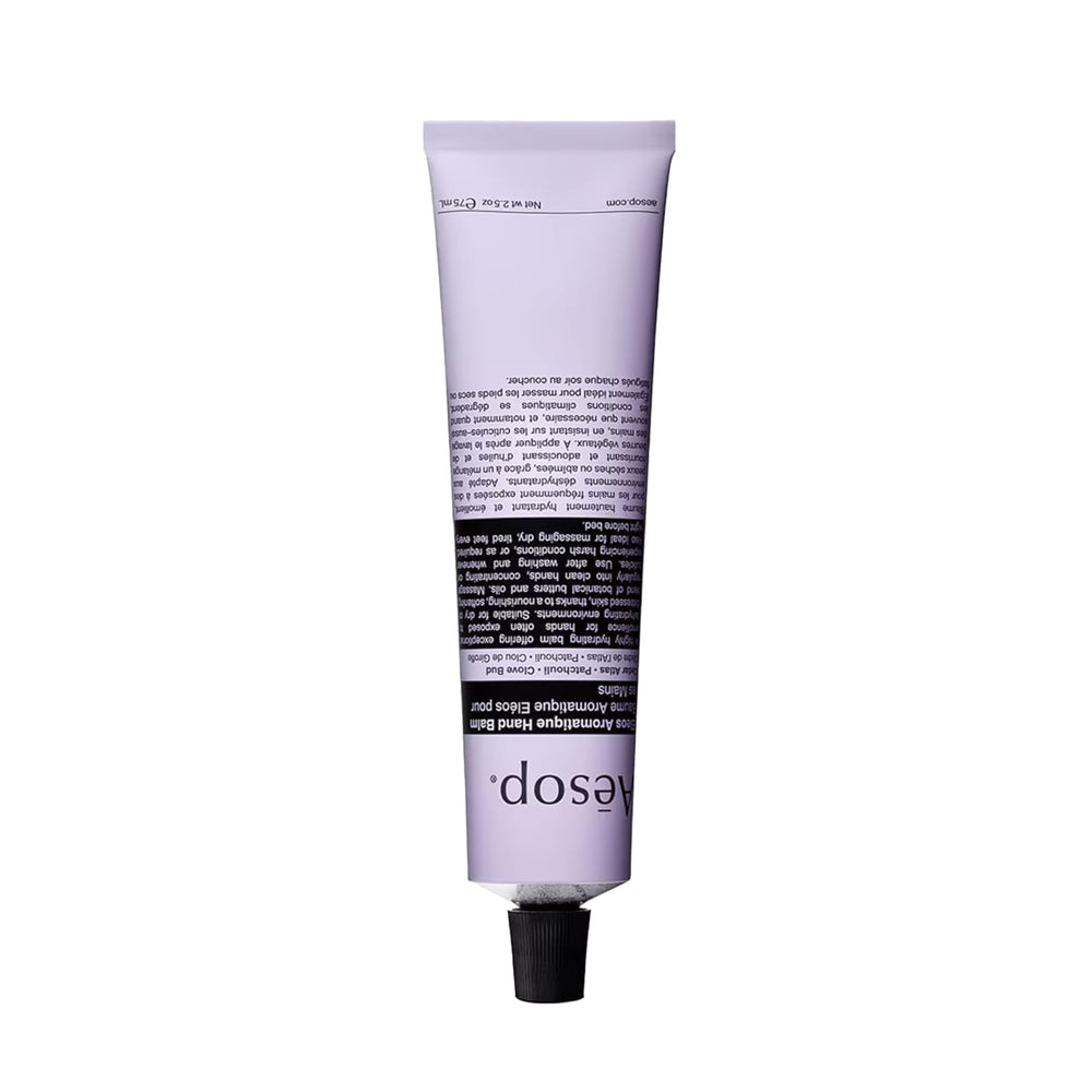 Aesop Eleos format voyage baume pour les mains, tube, hydratation nourrissante pour mains sèches.