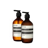 Aesop Geranium Leaf Body Cleanser, bouteille ambrée; purifie la peau en douceur.