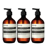 Savon pour les mains Reverence d'Aesop, bouteille-pack3, nettoyage en douceur et parfum boisé.