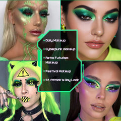 Afflano ombres yeux chrome vert glitter offrant des reflets dynamiques.