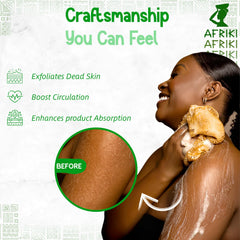 Éponge AFRIKI exfoliation du corps – soin du quotidien sous la douche.