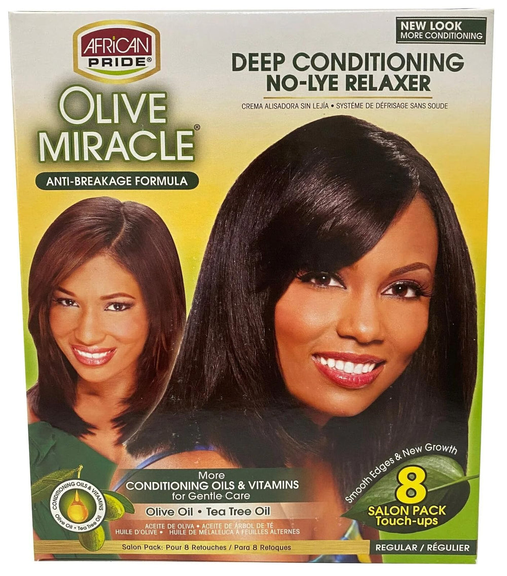 African Pride Kit-relaxant Olive Miracle 8-touches, application facilitée et retouches propres.