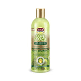African Pride Olive Miracle Shampoing, bouteille visible, hydratation renforcée pour cheveux secs.