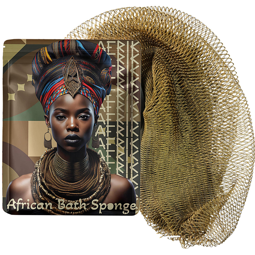 Éponge AFRIKI en filet exfoliante pour le corps, gommage rafraîchissant sous la douche.