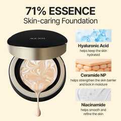 AGE 20's Signature Essence Pact teinte 21N Vanilla, adaptation naturelle et couvrance personnalisable.