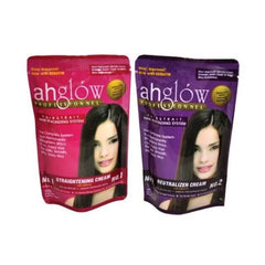 Ahglow cheveux après lissage — fini soyeux et brillant sur longueurs