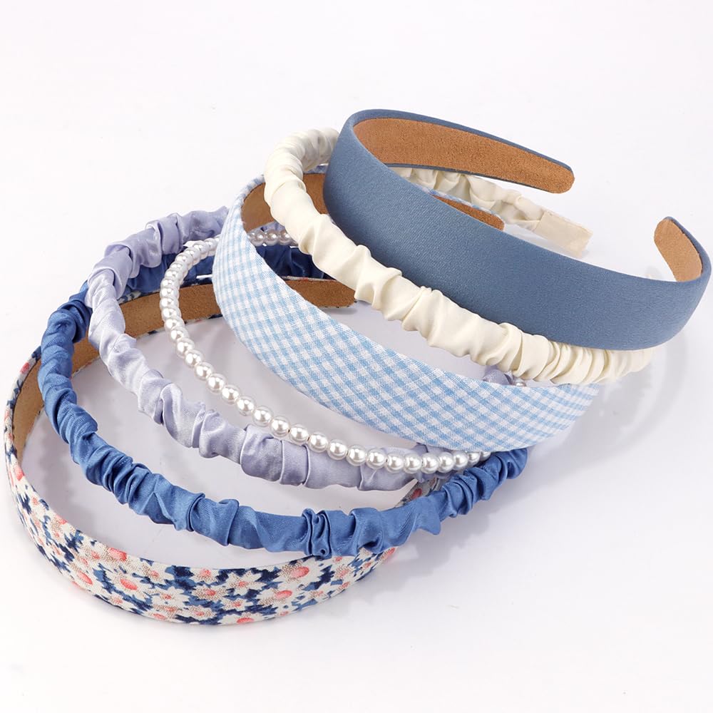 AHONEY 7 bandes-cheveux bleu solide, usage quotidien sans glissement.