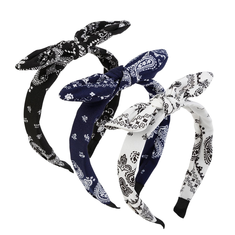 Bandeau AIBFRID Bow boho Paisley noir, style chic et tenue sûre.