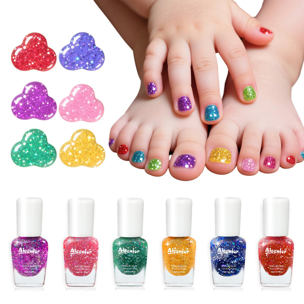Vernis Aieenjor pour enfants avec paillettes Arc-en-Ciel, sèche rapidement et sans résidu.