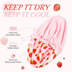 Bonnet de douche Aileam avec motif fraises rose, style et protection.