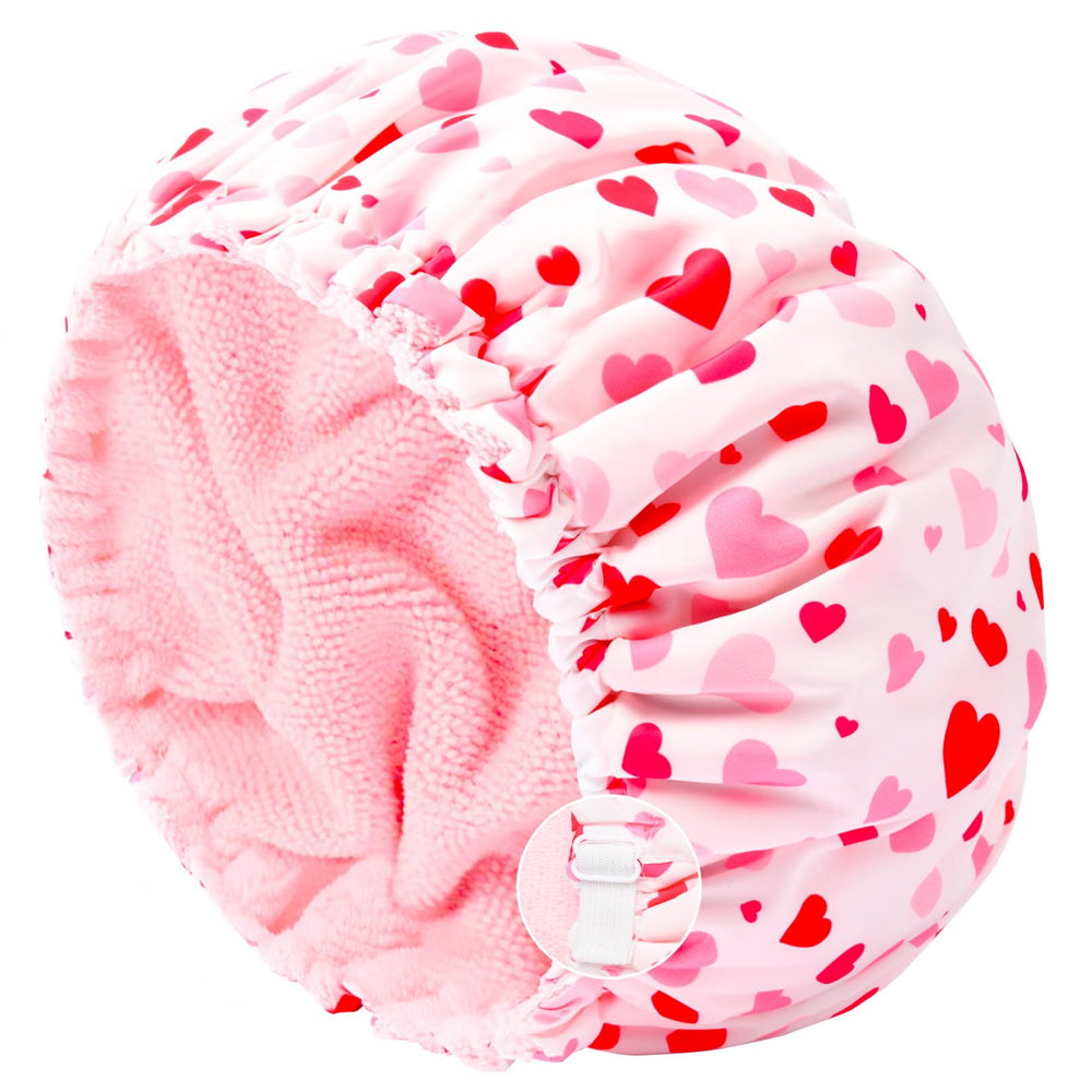 Bonnet de douche Aileam, extérieur rose cœur, protège les cheveux pendant la douche.